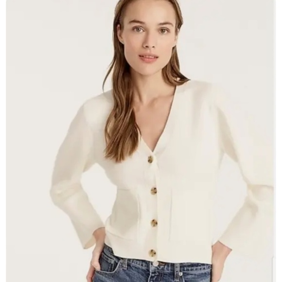J.Crew Women's Cinched-waist cropped cardigan sweater, IVORY, Sz S BF006 - Picture 2 of 7